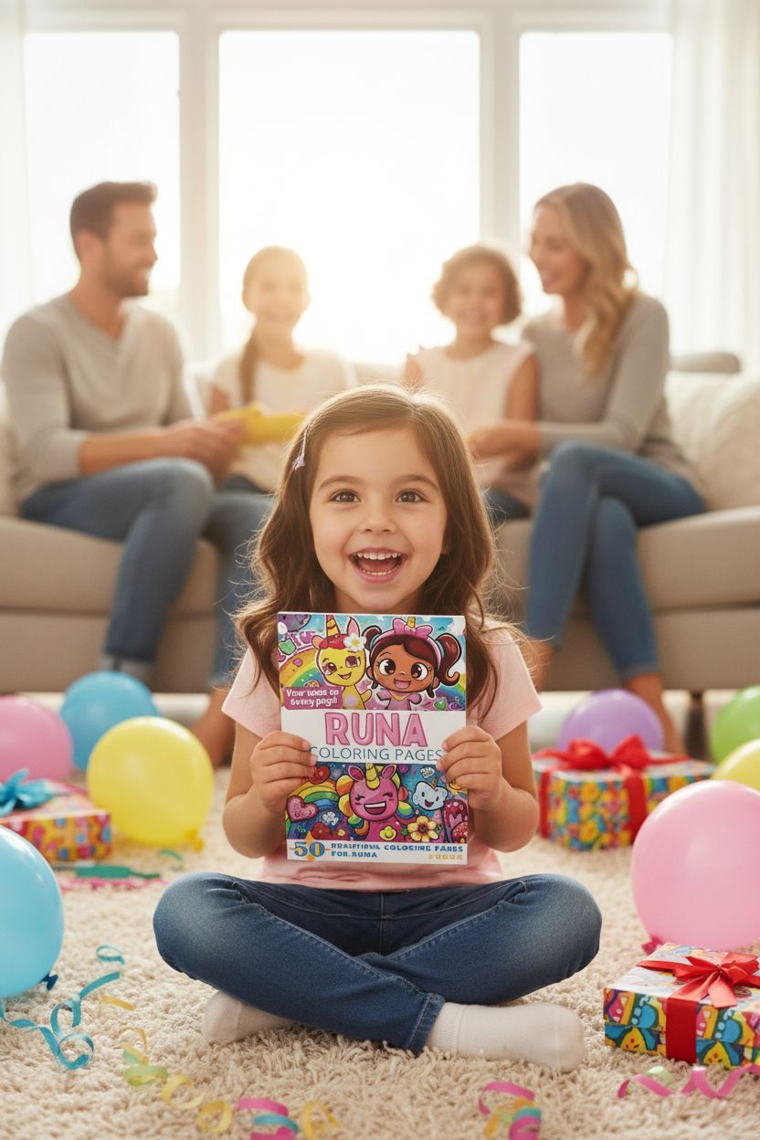 Runa coloring book in use