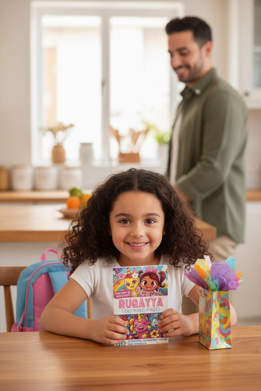 Ruqayya coloring book in use