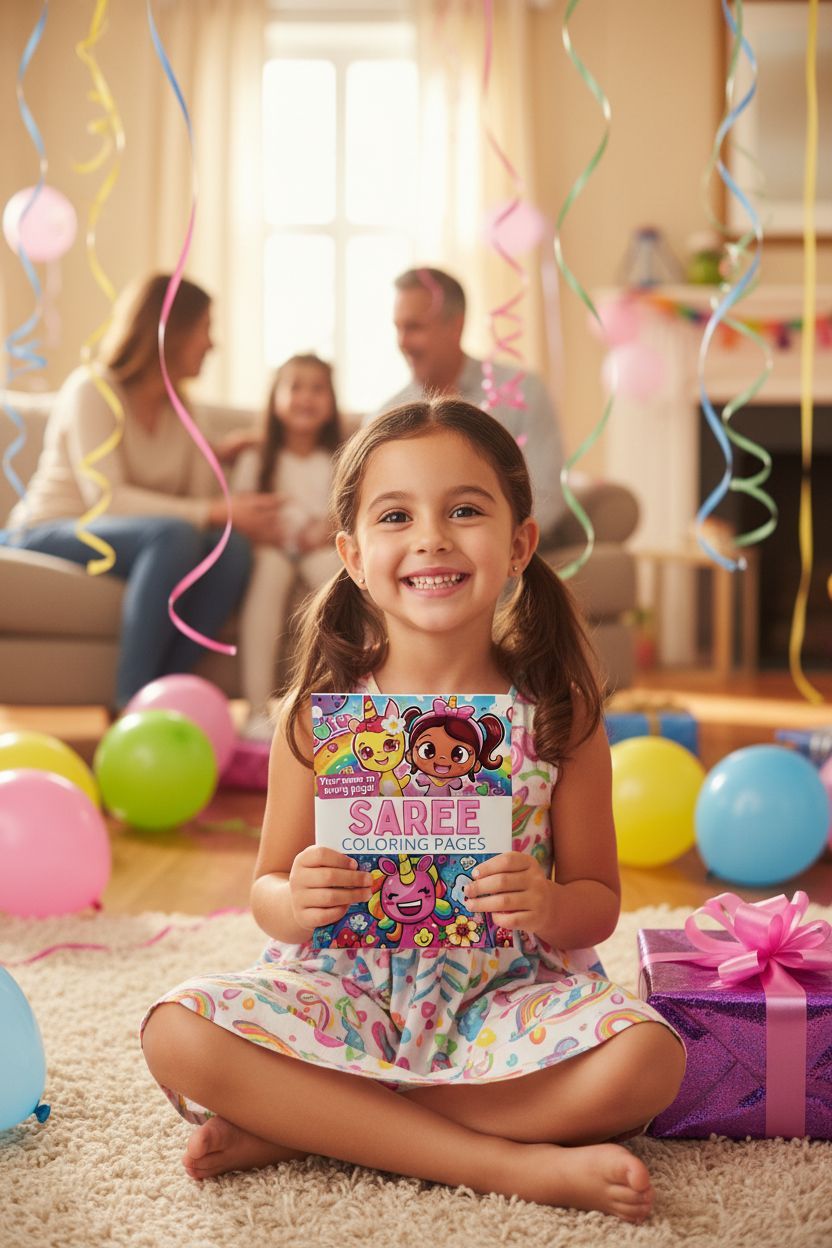 Saree coloring book in use