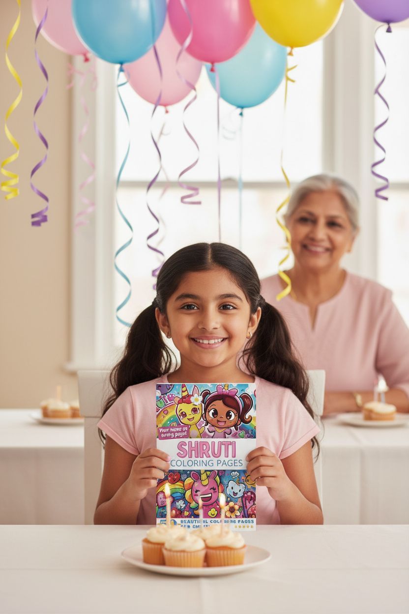 Shruti coloring book in use