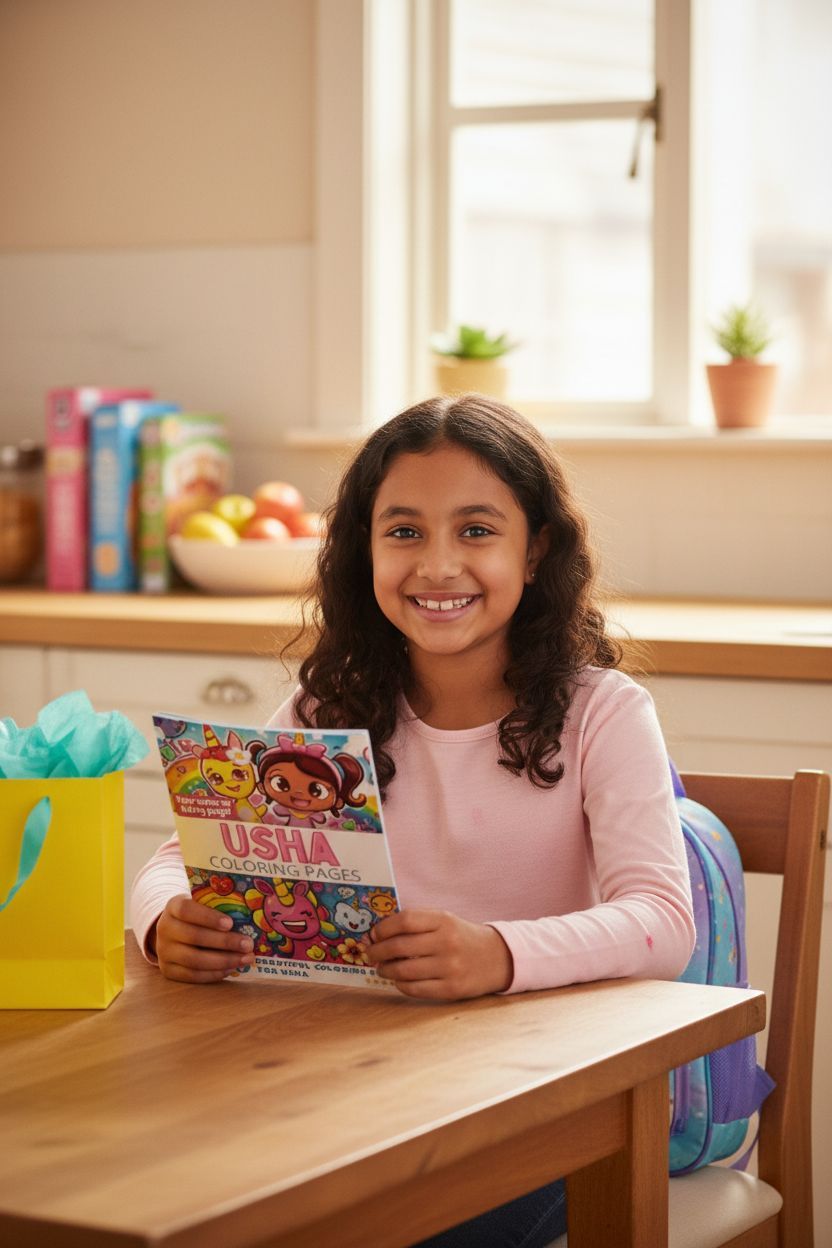 Usha coloring book in use