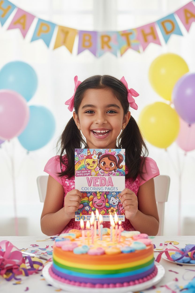 Veda coloring book in use